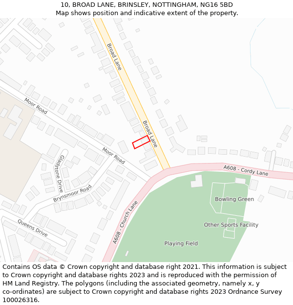 10, BROAD LANE, BRINSLEY, NOTTINGHAM, NG16 5BD: Location map and indicative extent of plot