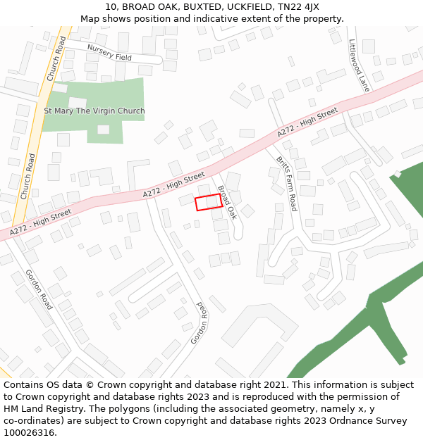 10, BROAD OAK, BUXTED, UCKFIELD, TN22 4JX: Location map and indicative extent of plot