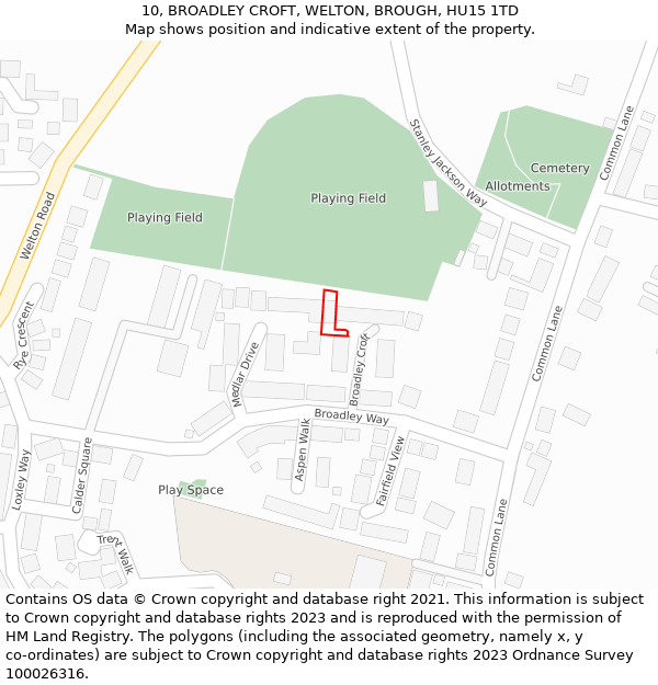 10, BROADLEY CROFT, WELTON, BROUGH, HU15 1TD: Location map and indicative extent of plot