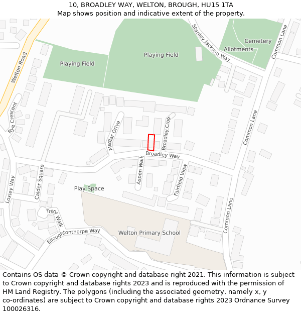 10, BROADLEY WAY, WELTON, BROUGH, HU15 1TA: Location map and indicative extent of plot