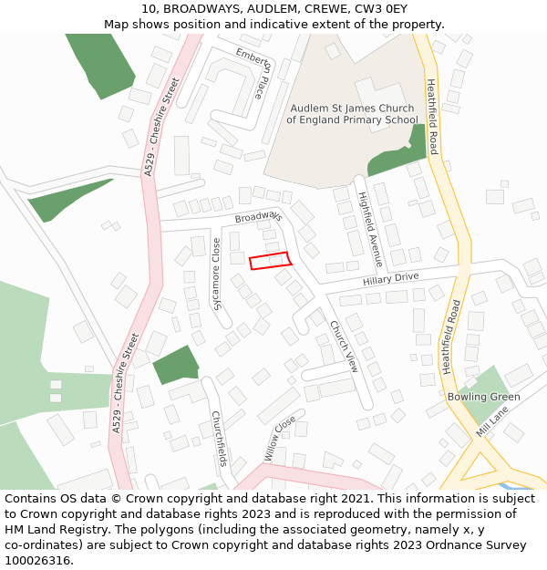 10, BROADWAYS, AUDLEM, CREWE, CW3 0EY: Location map and indicative extent of plot