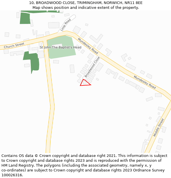 10, BROADWOOD CLOSE, TRIMINGHAM, NORWICH, NR11 8EE: Location map and indicative extent of plot