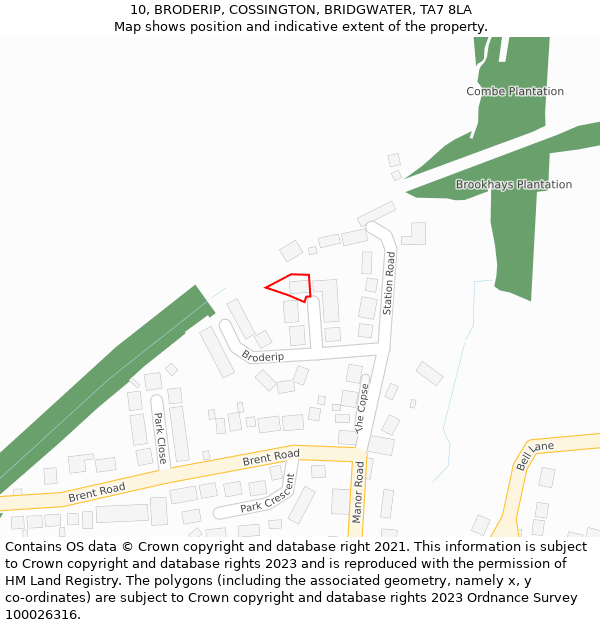 10, BRODERIP, COSSINGTON, BRIDGWATER, TA7 8LA: Location map and indicative extent of plot