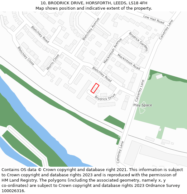 10, BRODRICK DRIVE, HORSFORTH, LEEDS, LS18 4FH: Location map and indicative extent of plot