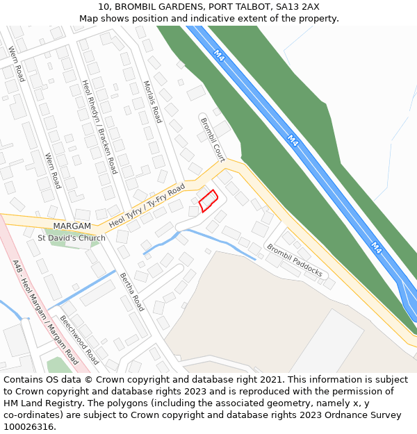 10, BROMBIL GARDENS, PORT TALBOT, SA13 2AX: Location map and indicative extent of plot