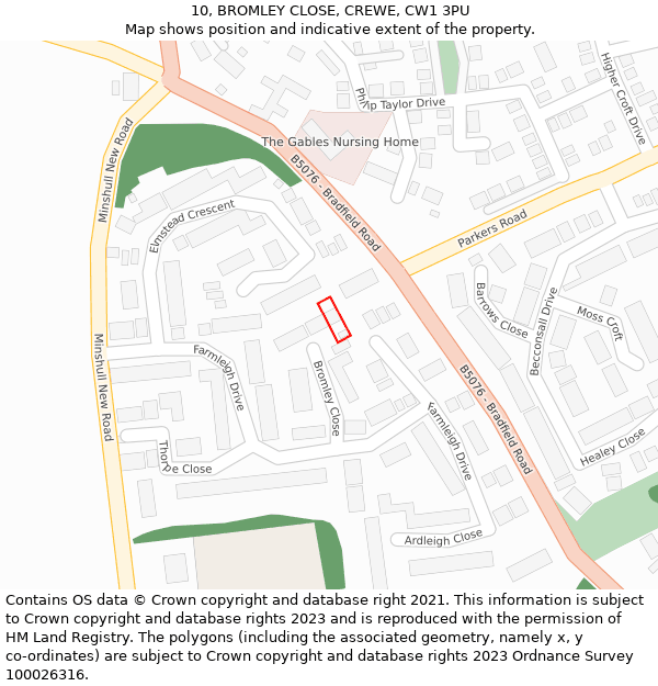 10, BROMLEY CLOSE, CREWE, CW1 3PU: Location map and indicative extent of plot