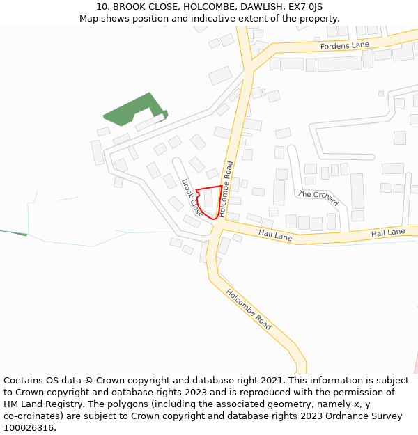 10, BROOK CLOSE, HOLCOMBE, DAWLISH, EX7 0JS: Location map and indicative extent of plot