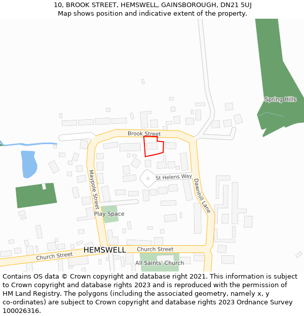 10, BROOK STREET, HEMSWELL, GAINSBOROUGH, DN21 5UJ: Location map and indicative extent of plot