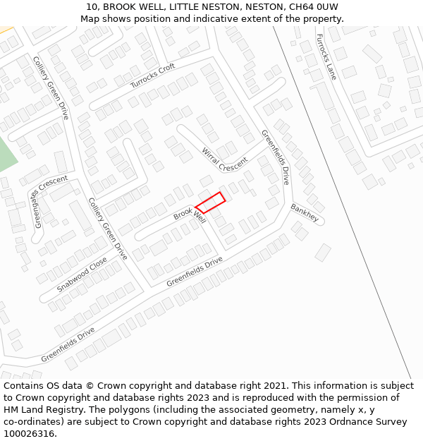 10, BROOK WELL, LITTLE NESTON, NESTON, CH64 0UW: Location map and indicative extent of plot