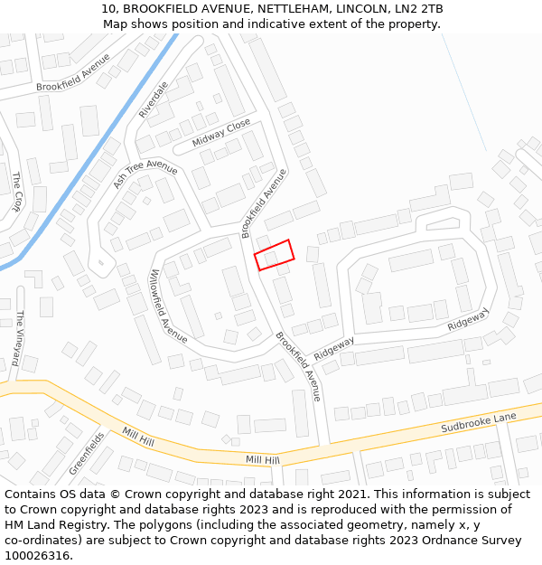 10, BROOKFIELD AVENUE, NETTLEHAM, LINCOLN, LN2 2TB: Location map and indicative extent of plot