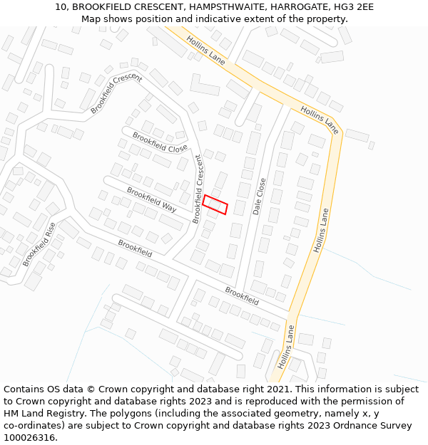 10, BROOKFIELD CRESCENT, HAMPSTHWAITE, HARROGATE, HG3 2EE: Location map and indicative extent of plot