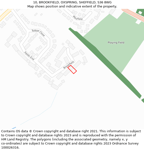 10, BROOKFIELD, OXSPRING, SHEFFIELD, S36 8WG: Location map and indicative extent of plot