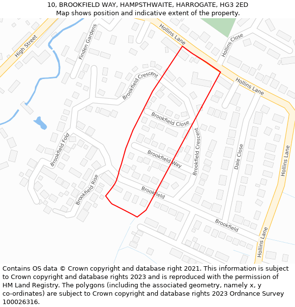 10, BROOKFIELD WAY, HAMPSTHWAITE, HARROGATE, HG3 2ED: Location map and indicative extent of plot