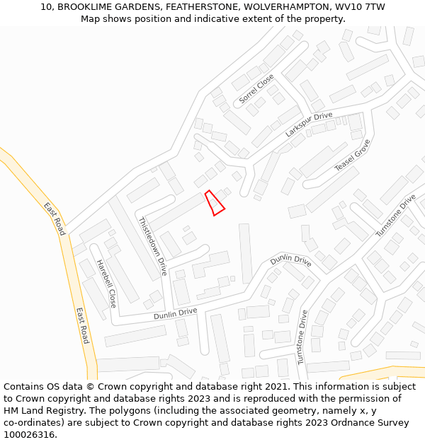 10, BROOKLIME GARDENS, FEATHERSTONE, WOLVERHAMPTON, WV10 7TW: Location map and indicative extent of plot