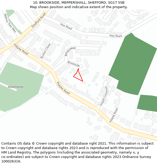 10, BROOKSIDE, MEPPERSHALL, SHEFFORD, SG17 5SB: Location map and indicative extent of plot