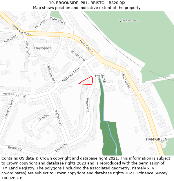 10, BROOKSIDE, PILL, BRISTOL, BS20 0JX: Location map and indicative extent of plot