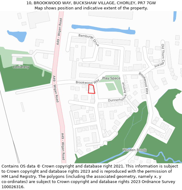 10, BROOKWOOD WAY, BUCKSHAW VILLAGE, CHORLEY, PR7 7GW: Location map and indicative extent of plot
