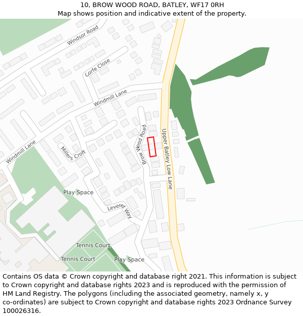 10, BROW WOOD ROAD, BATLEY, WF17 0RH: Location map and indicative extent of plot
