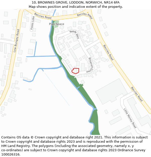 10, BROWNES GROVE, LODDON, NORWICH, NR14 6FA: Location map and indicative extent of plot