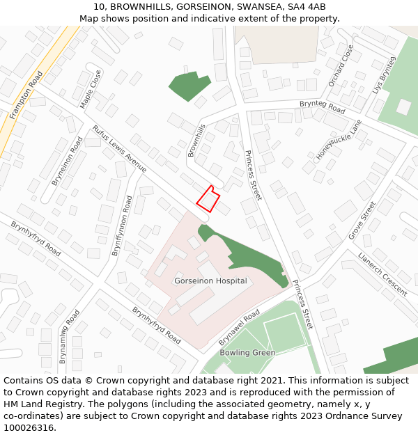 10, BROWNHILLS, GORSEINON, SWANSEA, SA4 4AB: Location map and indicative extent of plot