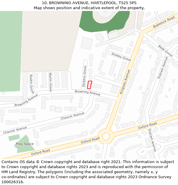 10, BROWNING AVENUE, HARTLEPOOL, TS25 5PS: Location map and indicative extent of plot