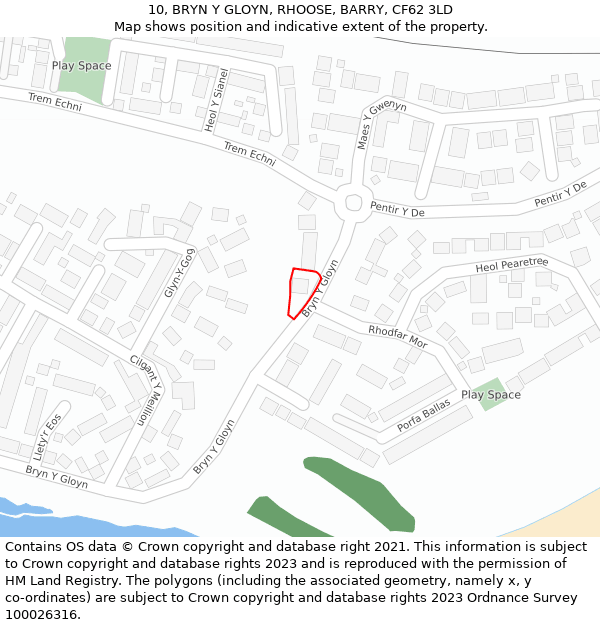 10, BRYN Y GLOYN, RHOOSE, BARRY, CF62 3LD: Location map and indicative extent of plot