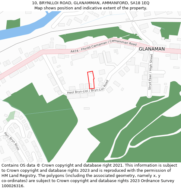 10, BRYNLLOI ROAD, GLANAMMAN, AMMANFORD, SA18 1EQ: Location map and indicative extent of plot