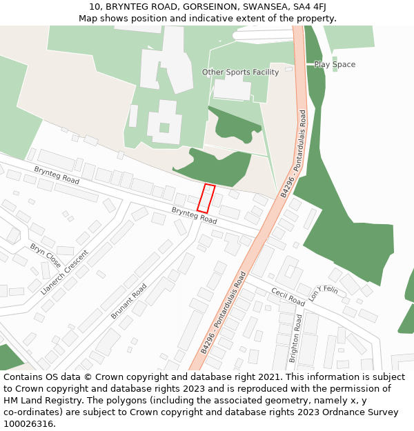 10, BRYNTEG ROAD, GORSEINON, SWANSEA, SA4 4FJ: Location map and indicative extent of plot