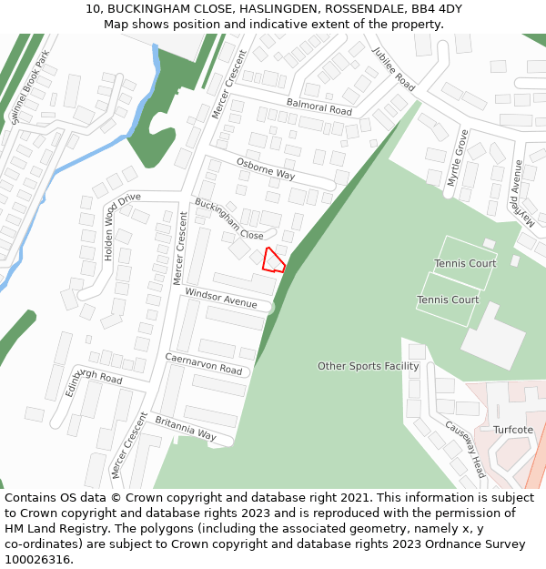 10, BUCKINGHAM CLOSE, HASLINGDEN, ROSSENDALE, BB4 4DY: Location map and indicative extent of plot