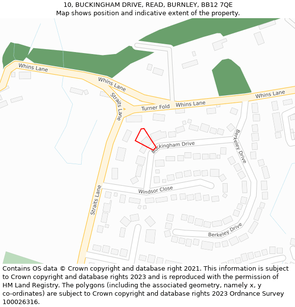 10, BUCKINGHAM DRIVE, READ, BURNLEY, BB12 7QE: Location map and indicative extent of plot