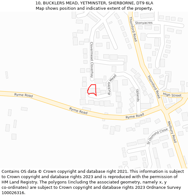 10, BUCKLERS MEAD, YETMINSTER, SHERBORNE, DT9 6LA: Location map and indicative extent of plot