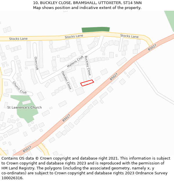 10, BUCKLEY CLOSE, BRAMSHALL, UTTOXETER, ST14 5NN: Location map and indicative extent of plot