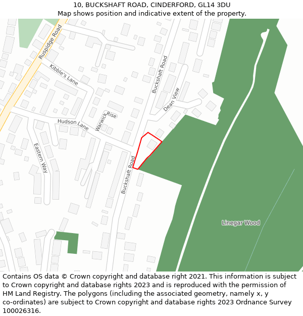 10, BUCKSHAFT ROAD, CINDERFORD, GL14 3DU: Location map and indicative extent of plot