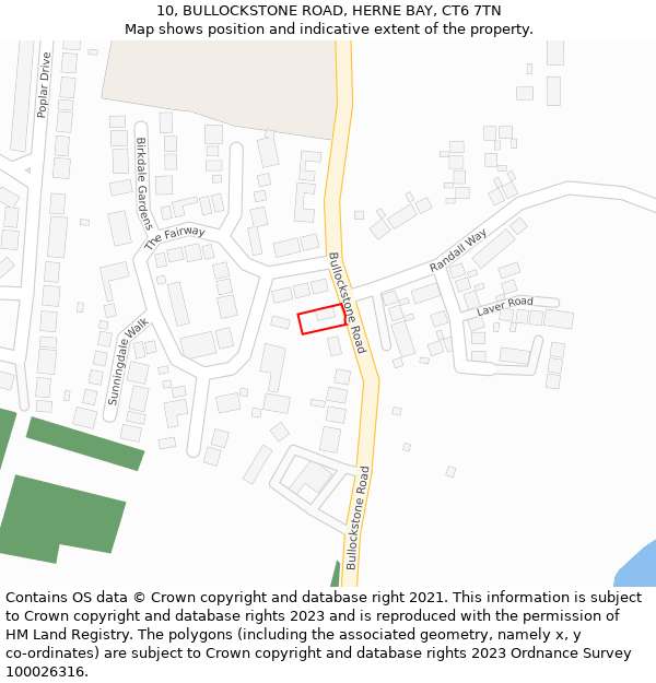 10, BULLOCKSTONE ROAD, HERNE BAY, CT6 7TN: Location map and indicative extent of plot