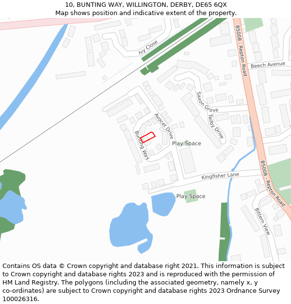 10, BUNTING WAY, WILLINGTON, DERBY, DE65 6QX: Location map and indicative extent of plot