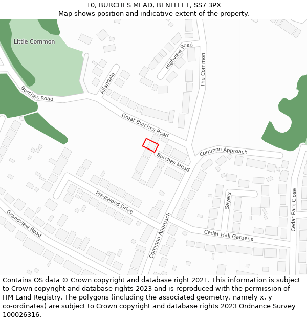10, BURCHES MEAD, BENFLEET, SS7 3PX: Location map and indicative extent of plot