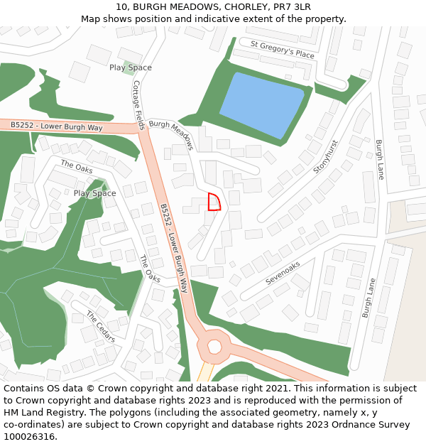 10, BURGH MEADOWS, CHORLEY, PR7 3LR: Location map and indicative extent of plot
