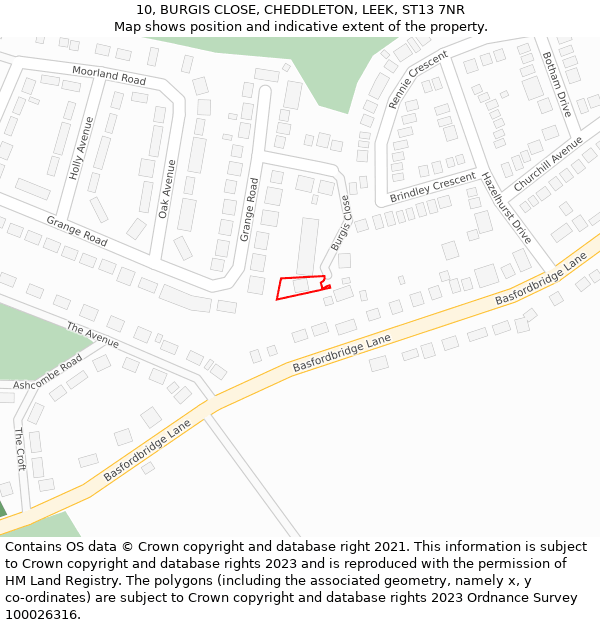 10, BURGIS CLOSE, CHEDDLETON, LEEK, ST13 7NR: Location map and indicative extent of plot