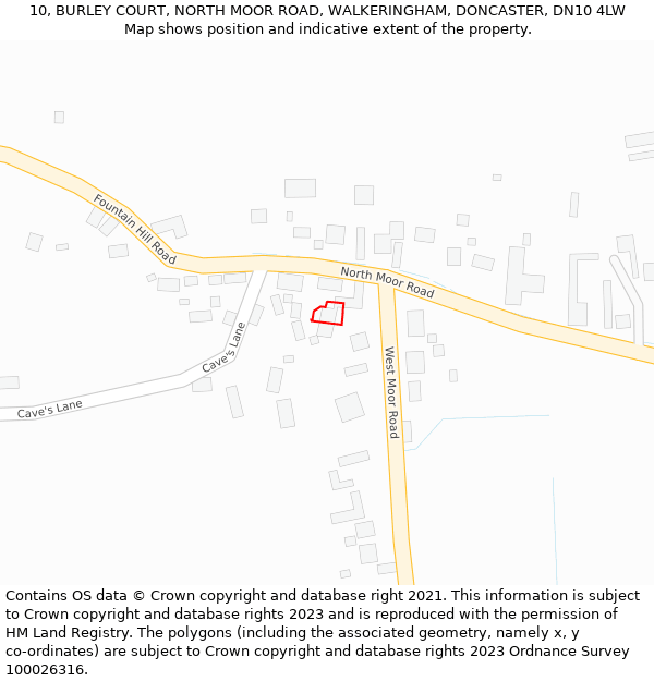 10, BURLEY COURT, NORTH MOOR ROAD, WALKERINGHAM, DONCASTER, DN10 4LW: Location map and indicative extent of plot