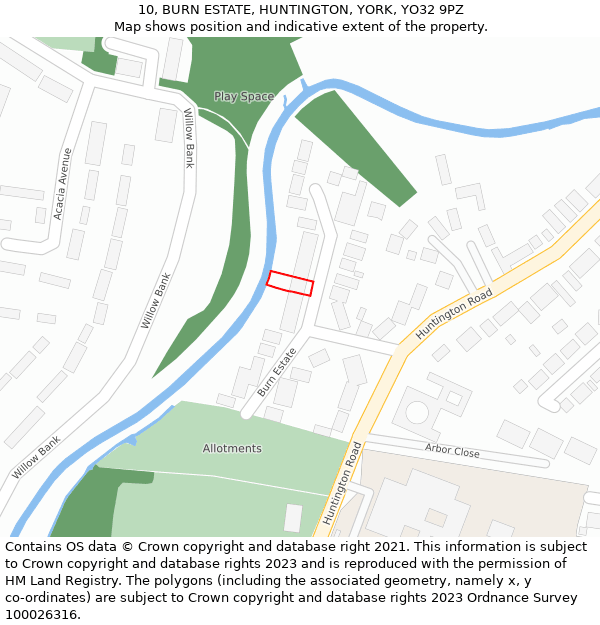 10, BURN ESTATE, HUNTINGTON, YORK, YO32 9PZ: Location map and indicative extent of plot