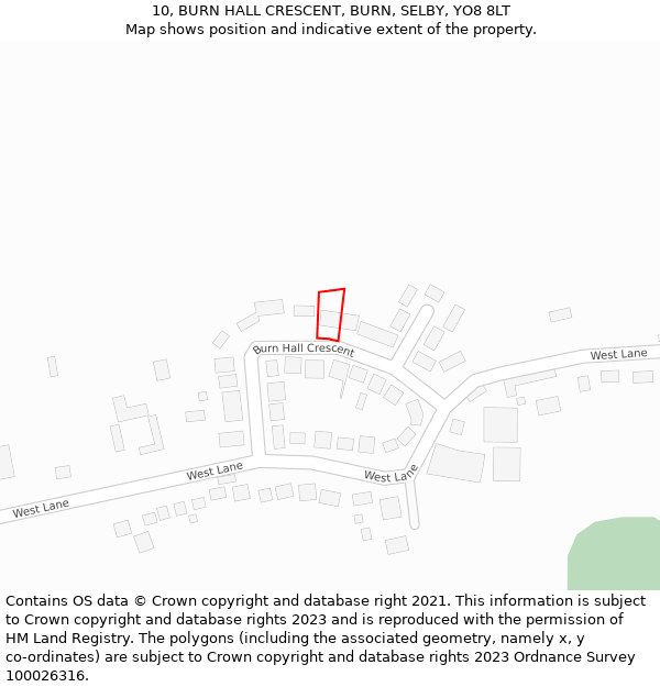 10, BURN HALL CRESCENT, BURN, SELBY, YO8 8LT: Location map and indicative extent of plot