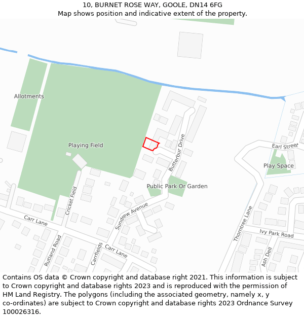 10, BURNET ROSE WAY, GOOLE, DN14 6FG: Location map and indicative extent of plot