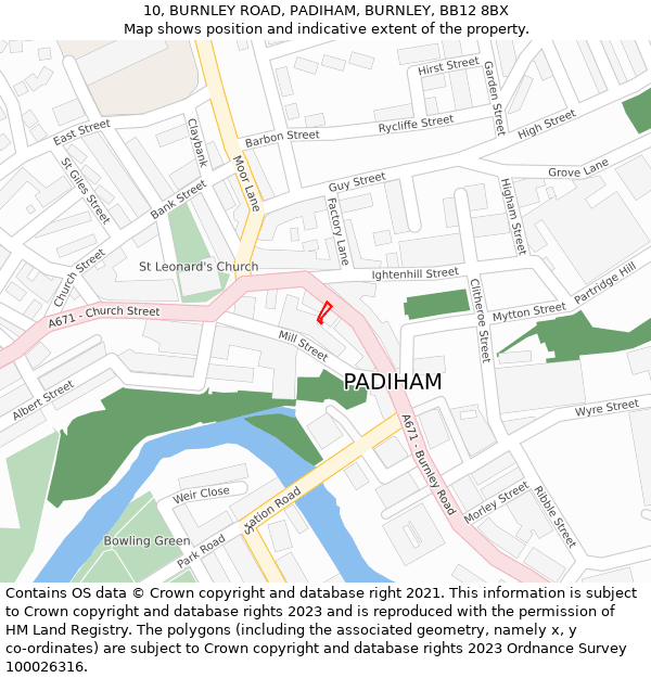 10, BURNLEY ROAD, PADIHAM, BURNLEY, BB12 8BX: Location map and indicative extent of plot