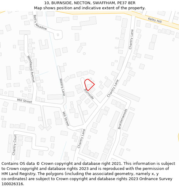 10, BURNSIDE, NECTON, SWAFFHAM, PE37 8ER: Location map and indicative extent of plot