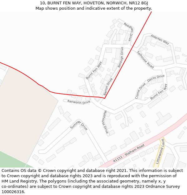 10, BURNT FEN WAY, HOVETON, NORWICH, NR12 8GJ: Location map and indicative extent of plot