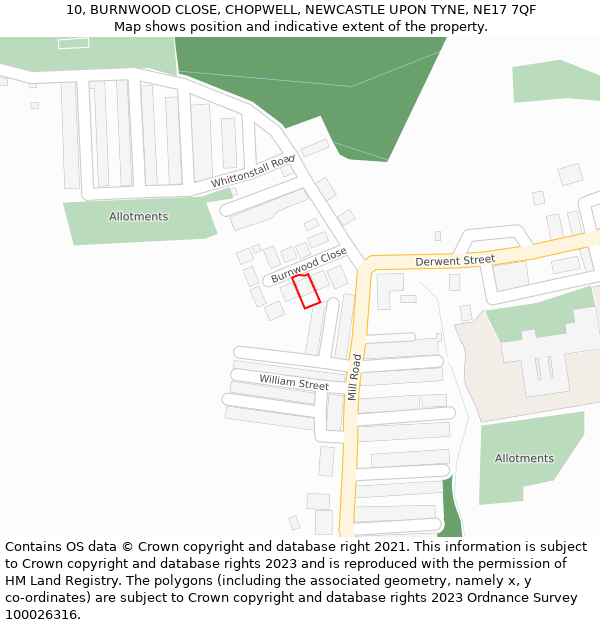 10, BURNWOOD CLOSE, CHOPWELL, NEWCASTLE UPON TYNE, NE17 7QF: Location map and indicative extent of plot