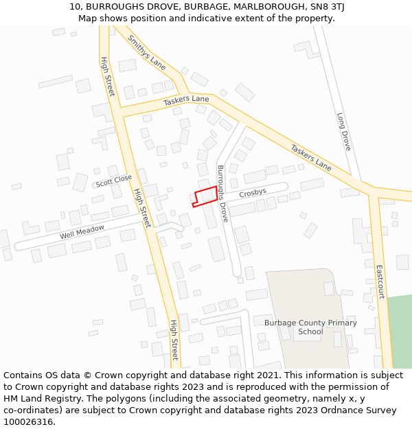 10, BURROUGHS DROVE, BURBAGE, MARLBOROUGH, SN8 3TJ: Location map and indicative extent of plot