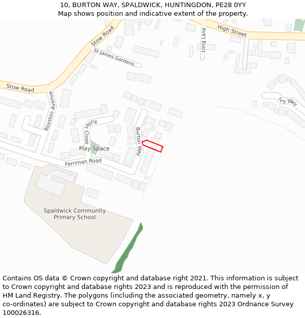 10, BURTON WAY, SPALDWICK, HUNTINGDON, PE28 0YY: Location map and indicative extent of plot