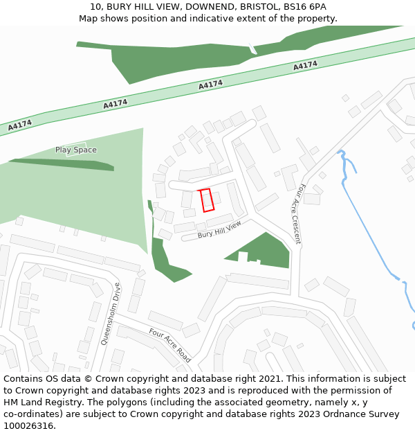 10, BURY HILL VIEW, DOWNEND, BRISTOL, BS16 6PA: Location map and indicative extent of plot