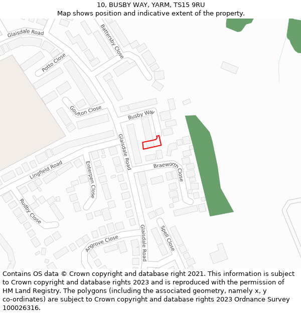 10, BUSBY WAY, YARM, TS15 9RU: Location map and indicative extent of plot